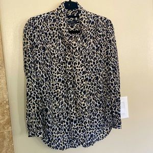 J Crew animal leopard print silk tie neck long sleeve blouse